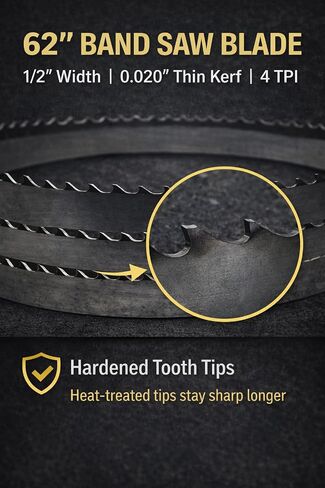 Dark Stone 62" Bandsaw Blade, 1/2" x 0.020" x 4 TPI, Thin Kerf Deep Gullet Blade with Hardened Tooth Tips for Fast Hardwood Cutting, Fits 9-Inch Benchtop Band Saws | Model DS23245 in Kuwait