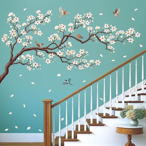 DECOWALL DS12-2003P1903 Watercolor Cherry Blossoms Kids Wall Stickers Wall Decals Peel and Stick Removable Wall Stickers for Kids Nursery Bedroom Living Room d?cor in Kuwait