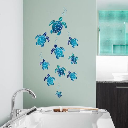Nuanchu 28pcs Under the Sea Wall Decals, Sea Turtle Jellyfish Ocean Grass Seaweed Peel & Stick Underwater Wall Stickers for Kids Bedroom Bathroom Toilet Nursery in Kuwait