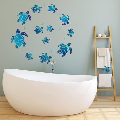 Nuanchu 28pcs Under the Sea Wall Decals, Sea Turtle Jellyfish Ocean Grass Seaweed Peel & Stick Underwater Wall Stickers for Kids Bedroom Bathroom Toilet Nursery in Kuwait