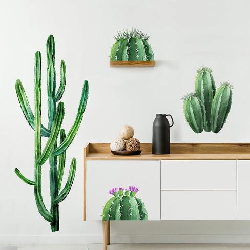Supzone Cactus Wall Decals Tropical Green Plants Boho Cactus Wall Stickers Peel and Stick Vinyl with Sun Birds Cacti Art Decor for Baby Boy Kids Grils Nursery Living Room Bedroom Office Gifts for Mom in Kuwait