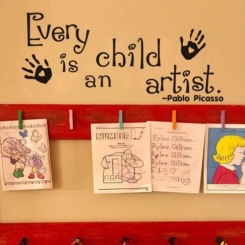 Every Child is an Artist Wall Art Decals Picasso Inspirational Saying Baby Room Sticker Quotes Nursery Decor Classroom Decoration 24×11In in Kuwait
