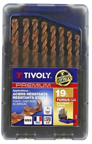 TIVOLY - 25-Piece FURIUS HSS High-Performance Metal Drill Bit Set Ø1/12.5" to Ø17/32 + 1 Countersink Ø5/8" - Fast Drilling of Resistant Steels and Cast Iron - Universal Cylindrical Shank for Drill in Kuwait