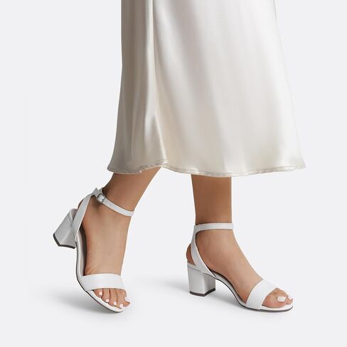 DREAM PAIRS Women's Low Chunky Heels Sandals,White/Pu,9W | Round Open Toe Heels, Ankle Strap, Block heels, Dress Summer Shoes for Wedding Party Daily in Kuwait