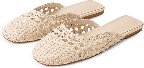 Woven Mules for Women Mesh Closed Square Toe Mule Flats Slip On Sandals Comfortable Summer Casual Slides Shoes in Kuwait