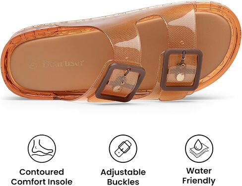 Pool Slides for Women Non-Slip Beach Brown Sandals Size 10 | Clear PVC, Water Resistant, Quick Dry, Adjustable Double Strap, Slip on, Cushioned Footbed, for Casual, Shower, Vacation in Kuwait