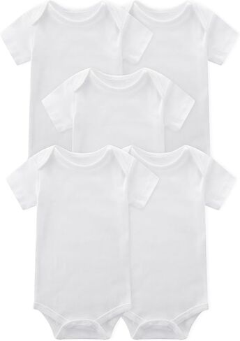 Unisex Baby 5-pack Onesie Bodysuits Baby Boy Clothes Short Sleeve | Baby Clothes 0-24 Months White Black 100% Cotton Baby Onesie Outfits Registry Must Haves Essentials Gifts for Girls Boys in Kuwait