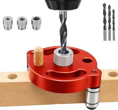 Self Centering Dowel Jig Kit, Drill Guide Locator for Woodworking with 6/8/10mm Drill Bushings 3 Drill Bits (1/4'',3/8'',5/16''), Accurate Straight Hole Puncher for Shelves, Tables & Cabinet Joinery in Kuwait