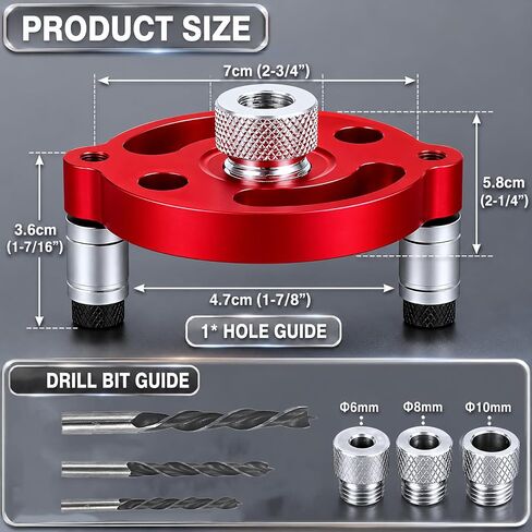Self Centering Dowel Jig Kit, Drill Guide Locator for Woodworking with 6/8/10mm Drill Bushings 3 Drill Bits (1/4'',3/8'',5/16''), Accurate Straight Hole Puncher for Shelves, Tables & Cabinet Joinery in Kuwait