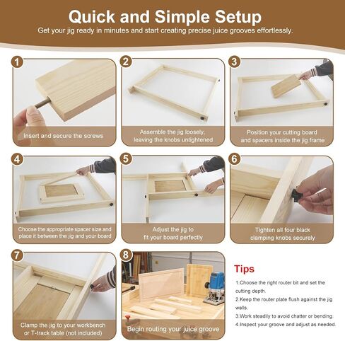 Juice Groove Router Jig – Adjustable Wooden Router Guide with 8 Spacers,Router Jigs Fits Cutting Boards Up to 22 x 29 in,Perfect for Square Recess Cuts Accessories in Kuwait