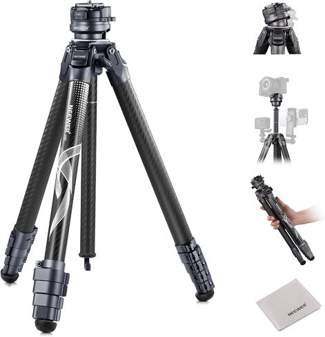 NEEWER LITETRIP LT32 Camera Travel Tripod, Carbon Fiber Portable Stand, Ball Head Detachable Center Axis Flip Buckle Cleaning Cloth Arca QR Plate Compatible with PD (Former TP62) in Kuwait