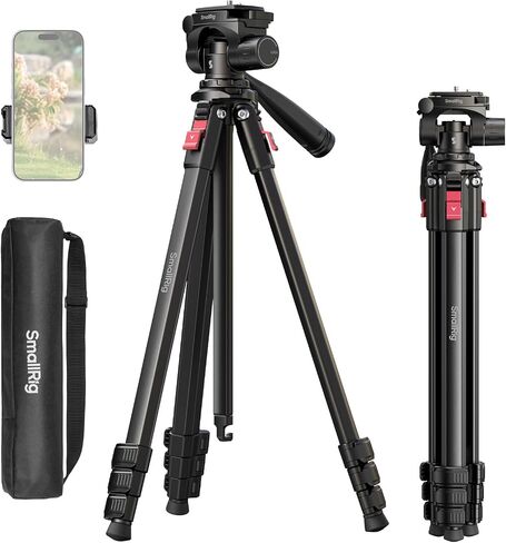 SmallRig 71" Camera Tripod Stand AP-21, Travel Tripod for iPhone and Camera for Canon for Nikon with Phone Holder & Carry Bag, Portable Beginner Tripod with Quick-Flip Lock Legs, Max Load 11lb in Kuwait