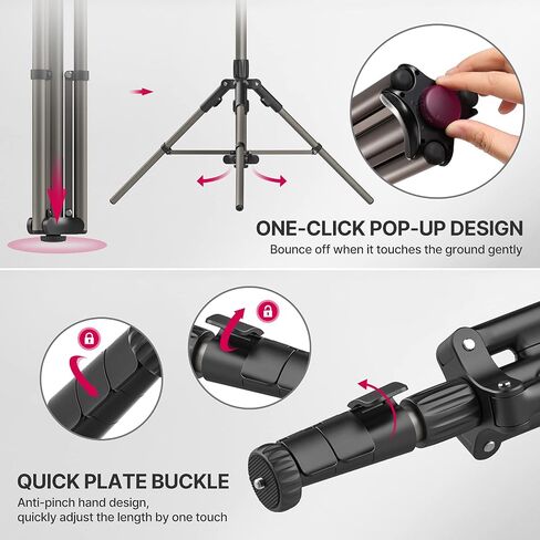 VIJIM Light Tripod Stand for Live Streaming, 6.2ft Lightweight Aluminum Light Stand with One-Click Pop-up Design, Adjustable Photographic Stand w/ 11lb Load Capacity, Compatible w/Camera/DSLR/Light in Kuwait