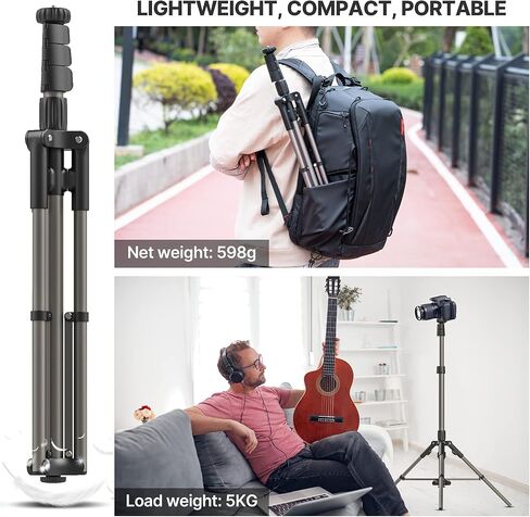 VIJIM Light Tripod Stand for Live Streaming, 6.2ft Lightweight Aluminum Light Stand with One-Click Pop-up Design, Adjustable Photographic Stand w/ 11lb Load Capacity, Compatible w/Camera/DSLR/Light in Kuwait