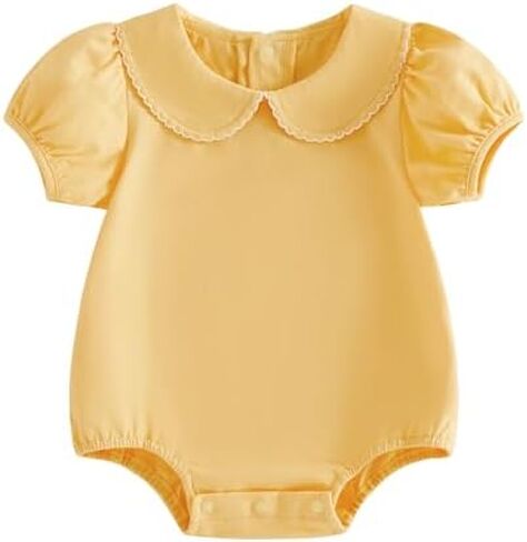 Balaflyie Bubble Romper Baby Boy Girl Cotton Collar Bodysuit Infant Top | Toddler Oversize T-shirt Romper, Scalloped/Piping Collared, Unisex Baby Embroidery Bubble, Peter Pan Collar Bodysuit Summer in Saudi Arabia