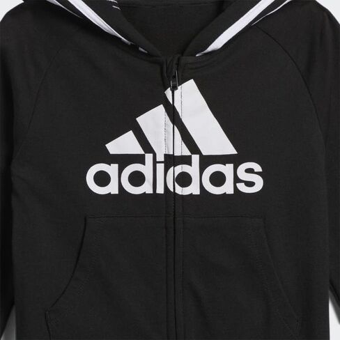 adidas unisex baby Infant Girls' and Boys' Long Sleeve Hooded Coverall Overalls, Black, 24 Months US | Kangaroo Pockets, Full Leg Zipper, Rib Cuffs, French Terry in Kuwait