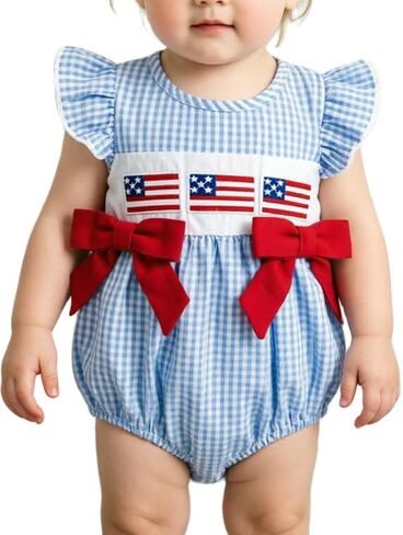 Cute Smocked Bubble Romper Western Baby Girl Clothes Gingham Embroidery Rompers Baby Girl Rodeo Outfit in Kuwait