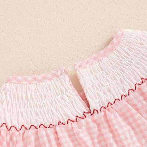 Cute Smocked Bubble Romper Western Baby Girl Clothes Gingham Embroidery Rompers Baby Girl Rodeo Outfit in Kuwait