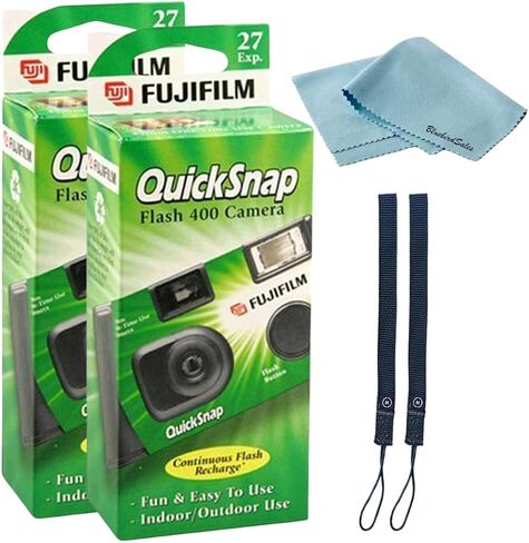 Fujifilm QuickSnap Flash 400 Disposable 35mm Camera • 4 Pack • 4 Hand Straps • 2 BluebirdSales Microfiber Cloth, Green, 7033661 in Kuwait