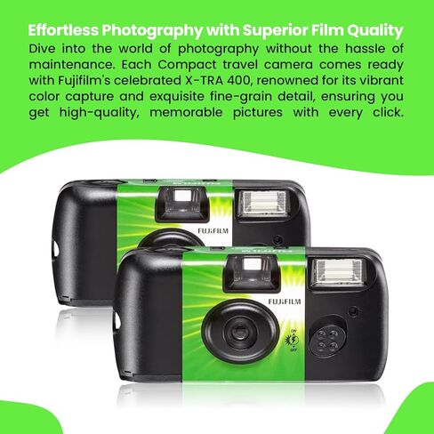 Fujifilm QuickSnap Flash 400 Disposable 35mm Camera • 4 Pack • 4 Hand Straps • 2 BluebirdSales Microfiber Cloth, Green, 7033661 in Kuwait