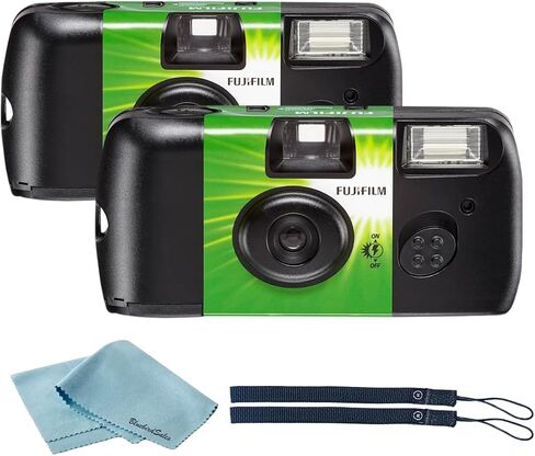 Fujifilm QuickSnap Flash 400 Disposable 35mm Camera • 4 Pack • 4 Hand Straps • 2 BluebirdSales Microfiber Cloth, Green, 7033661 in Kuwait