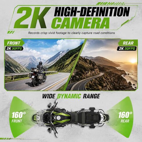 Motorcycle Dash Cam, Dual 2K Motorcycle Camera with EIS Anti-Shake Dash Cam for Motorcycle with 24H Parking Monitor, Night Vision,Loop Recording, App Control, Max Support 128 GB in Kuwait