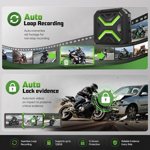 Motorcycle Dash Cam, Dual 2K Motorcycle Camera with EIS Anti-Shake Dash Cam for Motorcycle with 24H Parking Monitor, Night Vision,Loop Recording, App Control, Max Support 128 GB in Kuwait