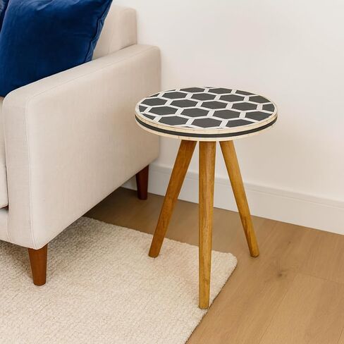 Solid Wood Bone Inlay Tripod Stool, Black and White in Kuwait