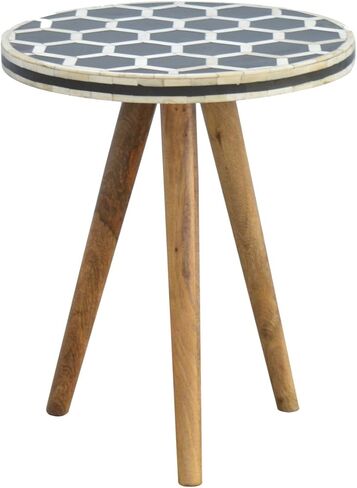 Solid Wood Bone Inlay Tripod Stool, Black and White in Kuwait