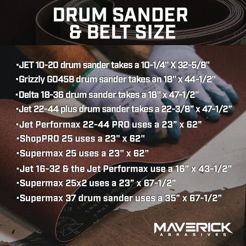 Maverick Abrasives Drum Sander Replacement Conveyor Feed Belt – Premium X Weight Cloth Backed Sanding Belt for JET 22-44, 22-3/8" x 47-1/2" Inch Belt (1 Count) – Professional Woodworking Performance in Kuwait