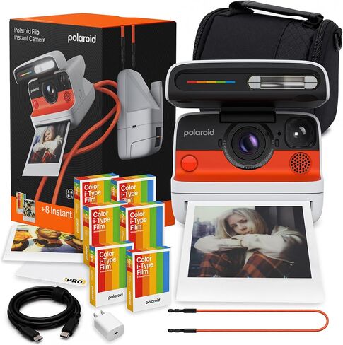 Polaroid Flip Instant Camera in Black + Film (8 Exposures) Bundle | Polaroid Camera with Film, Sonar Autofocus, 4-Lens System, Ideal for Travel, Parties & Instant Photography in Kuwait