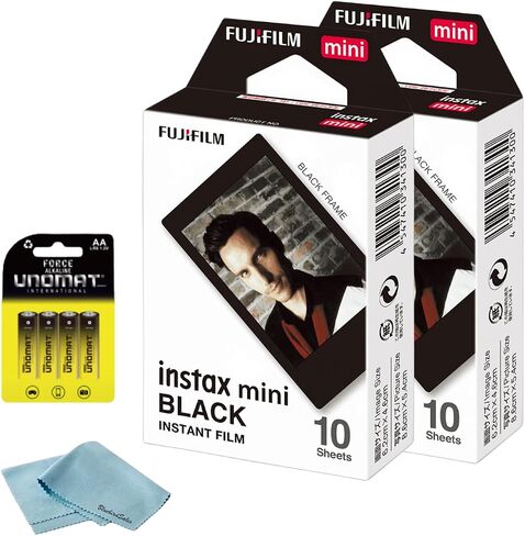 FUJIFILM Instax Mini Monochrome Instant Film (20 Shots) + 4 AA Batteries + BluebirdSales Microfiber Cleaning Cloth – Creative Photography Bundle (20 Shots Monochrome) in Kuwait
