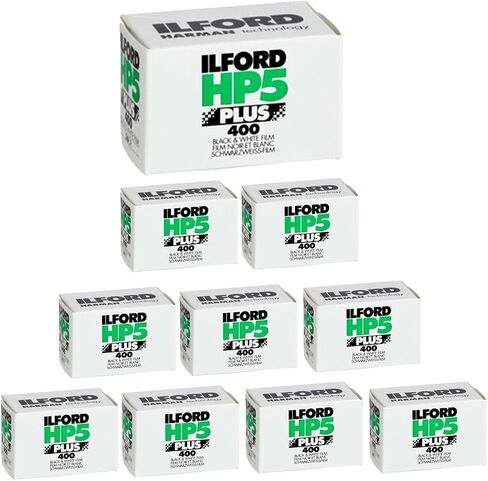 Ilford HP5 Plus 35mm Iso 400 B and W Film 36 Exposures (10 Items) | 10 Rolls of Ilford HP5 Plus 35mm, Iso 400 Panchromatic B and W Film, Medium Contrast, (10 Pack), (36 Exposures) in Kuwait