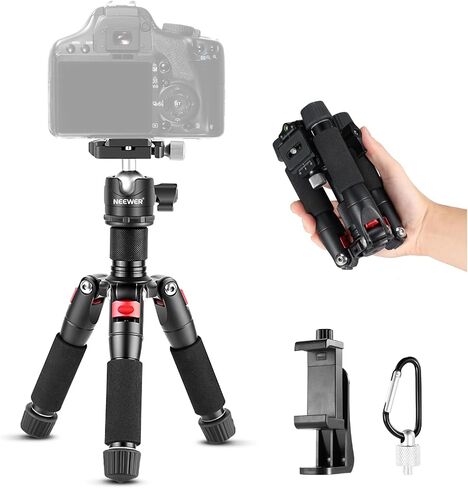 NEEWER TP09 Carbon Fiber Mini Tripod Compatible with iPhone, 20" Lightweight Compact Travel Desktop Tripod Stand with Ball Head, Phone Holder, Remote for Phone DSLR Camera Video Camcorder Webcam in Kuwait