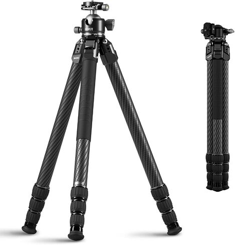 SIRUI Professional Travel Carbon Fiber Tripod 20kg/44lbs Load, Max Tube Dia 29.44mm, Max 128cm/50.4" Height with 43mm Low-Profile Ball Head for DSLR/Mirrorless/Video (AM-284S+G1) in Kuwait