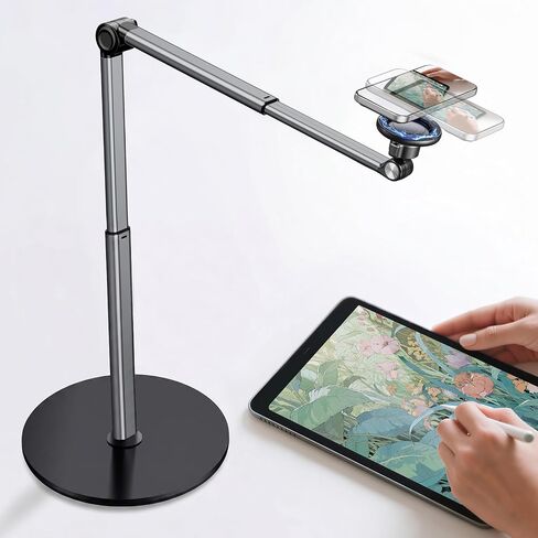 Aluminum Overhead Phone Stand for Recording,Adjustable Phone Mount for Desk,iPhone Tripod for Overhead Shots,Sturdy Holder for Cooking,Crafting,Filming,Painting – Perfect for Creators(Clip) in Saudi Arabia