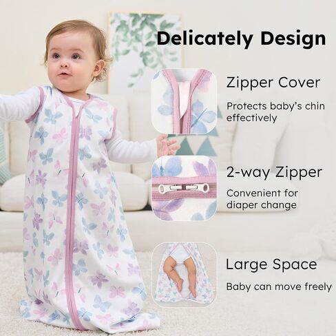 Baby Sleep Sack 0-6 months, 100% Cotton Sleep Sack for Newborn, Wearable Blanket Baby, 0.5 Tog Lightweight Double Zipper Sleeping Bag Butterfly 1 Pack in Kuwait