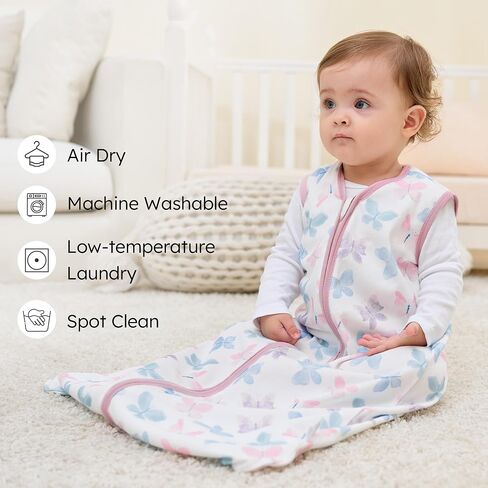 Baby Sleep Sack 0-6 months, 100% Cotton Sleep Sack for Newborn, Wearable Blanket Baby, 0.5 Tog Lightweight Double Zipper Sleeping Bag Butterfly 1 Pack in Kuwait