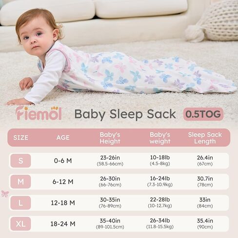 Baby Sleep Sack 0-6 months, 100% Cotton Sleep Sack for Newborn, Wearable Blanket Baby, 0.5 Tog Lightweight Double Zipper Sleeping Bag Butterfly 1 Pack in Kuwait