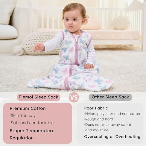 Baby Sleep Sack 0-6 months, 100% Cotton Sleep Sack for Newborn, Wearable Blanket Baby, 0.5 Tog Lightweight Double Zipper Sleeping Bag Butterfly 1 Pack in Kuwait