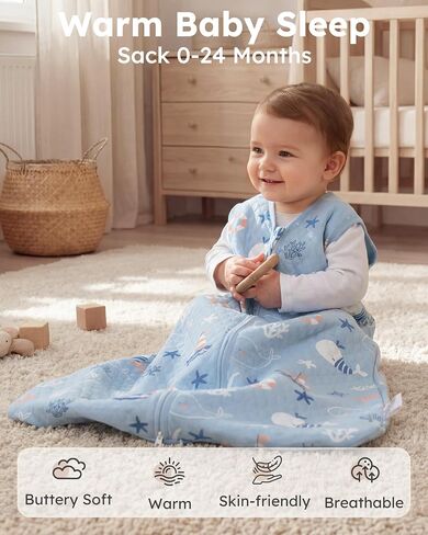 1.0 TOG Baby Sleep Sack 18-24 Months，Cotton Quilted Wearable Blanket Baby Boy Girl Sleeping Sack, 2-Way Zipper Sleeping bag for Toddler Blue Sea(XLarge) in Kuwait