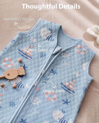 1.0 TOG Baby Sleep Sack 18-24 Months，Cotton Quilted Wearable Blanket Baby Boy Girl Sleeping Sack, 2-Way Zipper Sleeping bag for Toddler Blue Sea(XLarge) in Kuwait