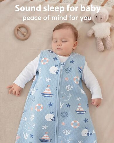 1.0 TOG Baby Sleep Sack 18-24 Months，Cotton Quilted Wearable Blanket Baby Boy Girl Sleeping Sack, 2-Way Zipper Sleeping bag for Toddler Blue Sea(XLarge) in Kuwait