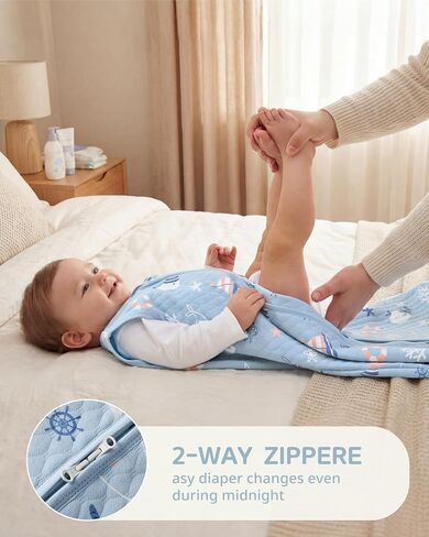 1.0 TOG Baby Sleep Sack 18-24 Months，Cotton Quilted Wearable Blanket Baby Boy Girl Sleeping Sack, 2-Way Zipper Sleeping bag for Toddler Blue Sea(XLarge) in Kuwait