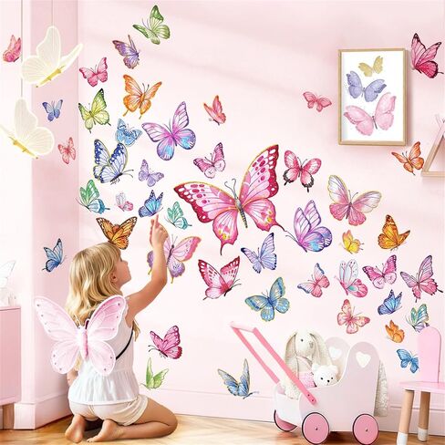 decalmile Pink Colorful Butterfly Girls Wall Decals Stickers in Kuwait