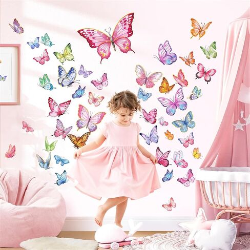 decalmile Pink Colorful Butterfly Girls Wall Decals Stickers in Kuwait