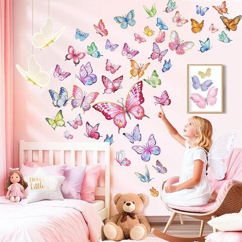 decalmile Pink Colorful Butterfly Girls Wall Decals Stickers in Kuwait