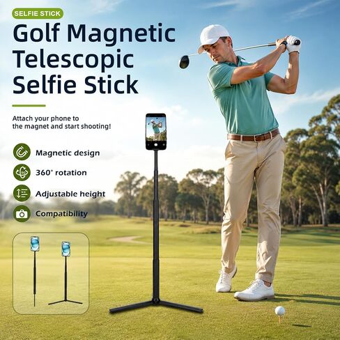 Golf Phone Tripod, 19-54'' Magnetic Monopod Selfie Stick | Golf Swing Mobile Phone Holder, Golf Monopod with Spike, Adjustable Golf Phone Stand, iOS and Android in Kuwait