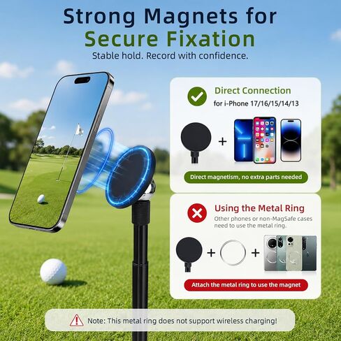Golf Phone Tripod, 19-54'' Magnetic Monopod Selfie Stick | Golf Swing Mobile Phone Holder, Golf Monopod with Spike, Adjustable Golf Phone Stand, iOS and Android in Kuwait