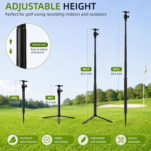 Golf Phone Tripod, 19-54'' Magnetic Monopod Selfie Stick | Golf Swing Mobile Phone Holder, Golf Monopod with Spike, Adjustable Golf Phone Stand, iOS and Android in Kuwait